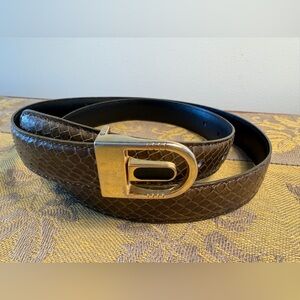 Brown Snake Skin Belt with Gold Tone Buckle